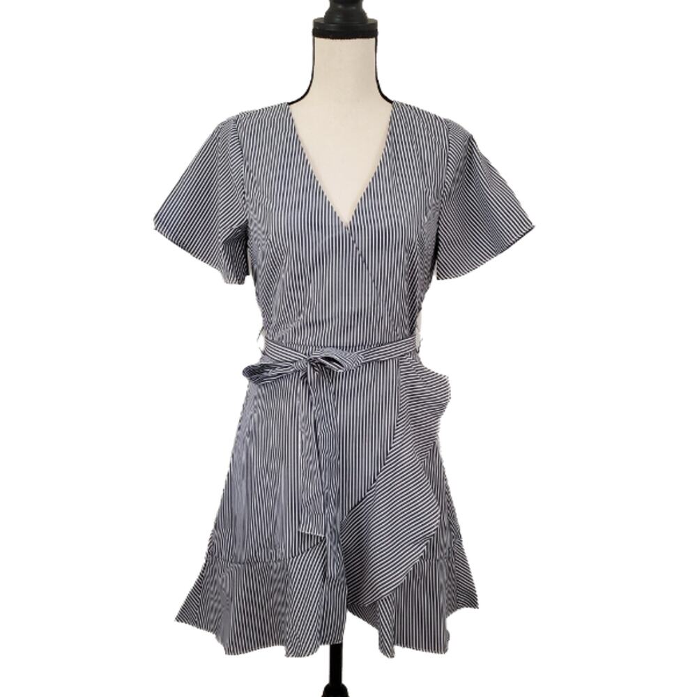 NWT! J.O.A Striped Faux Wrap Ruffle Dress, Size S
